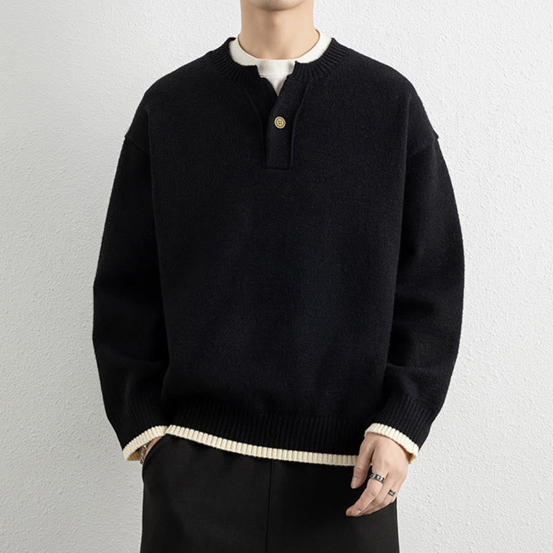 Tactile Warm Knit V-Neck Men's Meditation Sweater