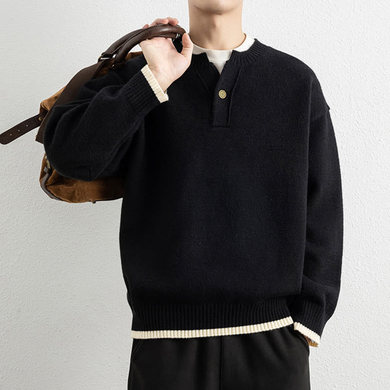 Tactile Warm Knit V-Neck Men's Meditation Sweater