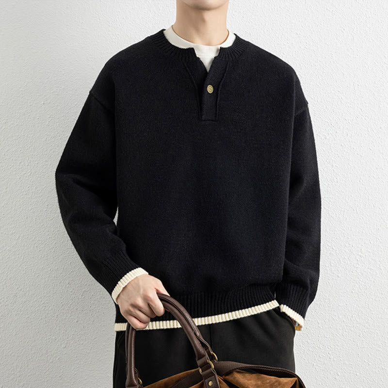 Tactile Warm Knit V-Neck Men's Meditation Sweater
