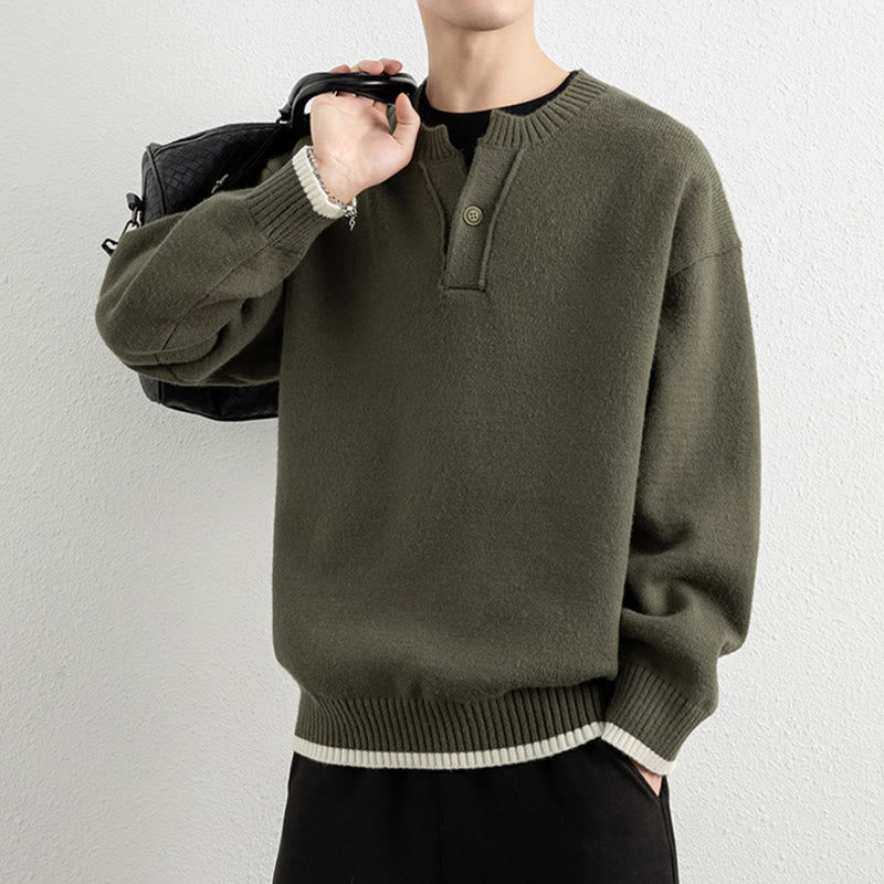 Tactile Warm Knit V-Neck Men's Meditation Sweater