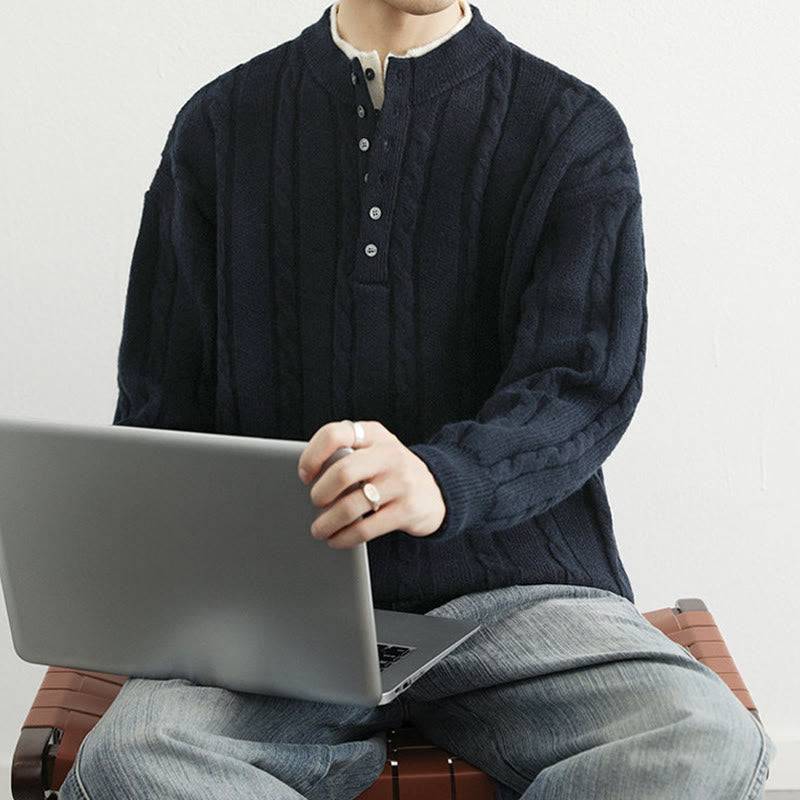 Thermal Knit Stand Collar Grounding Men's Sweater