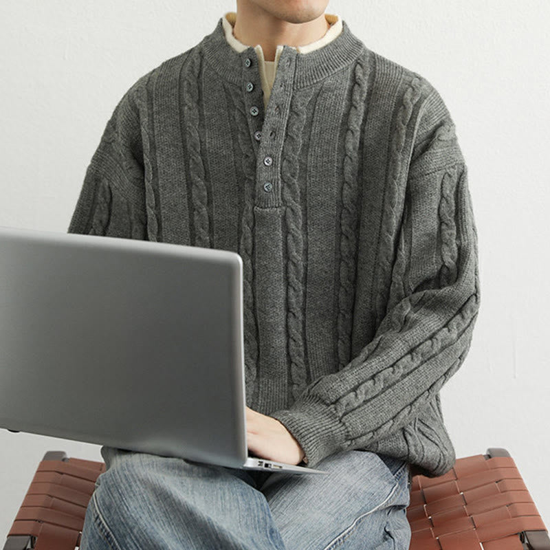 Thermal Knit Stand Collar Grounding Men's Sweater