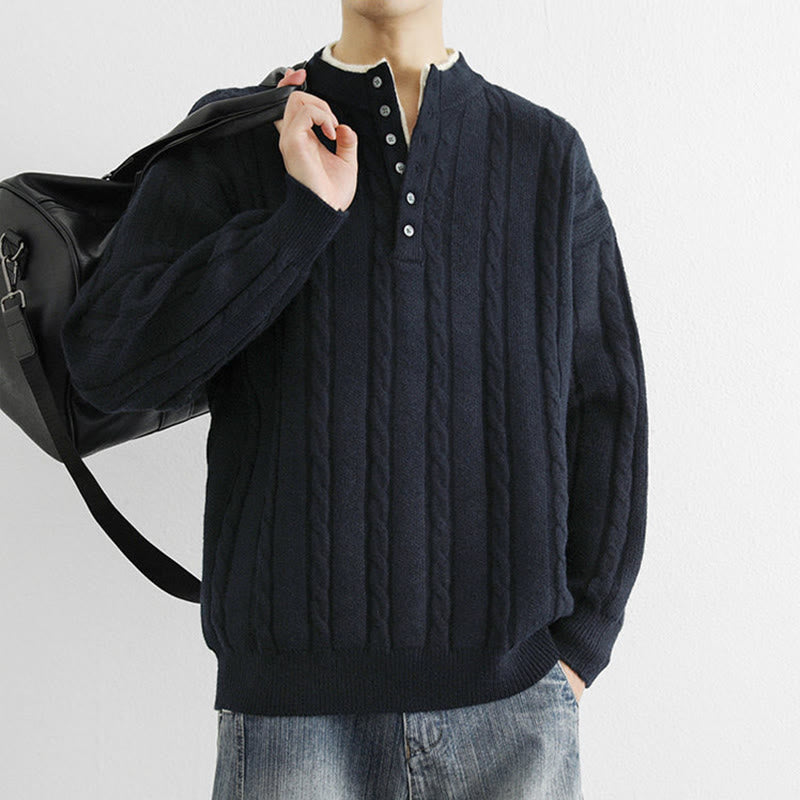 Thermal Knit Stand Collar Grounding Men's Sweater