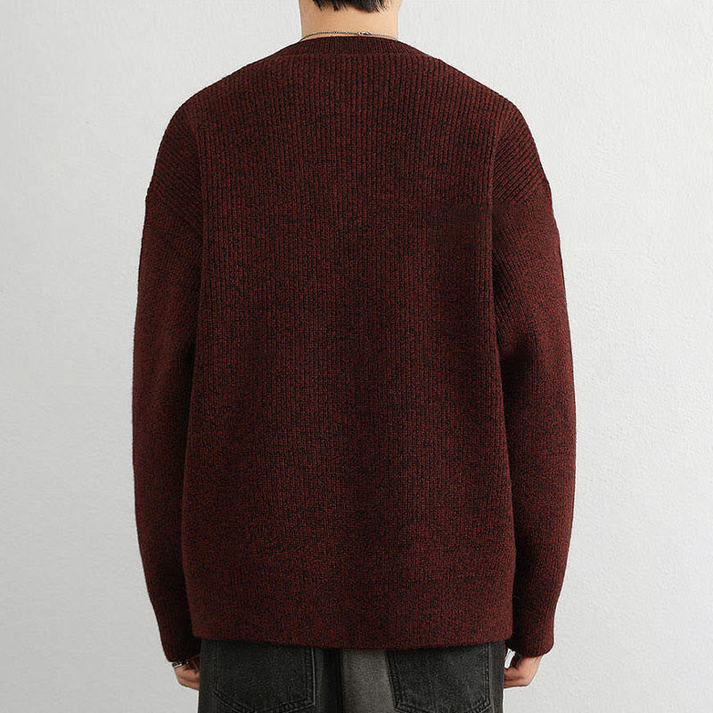 Tactile Ribbed Knit Buttoned V-Neck Grounding Men's Sweater
