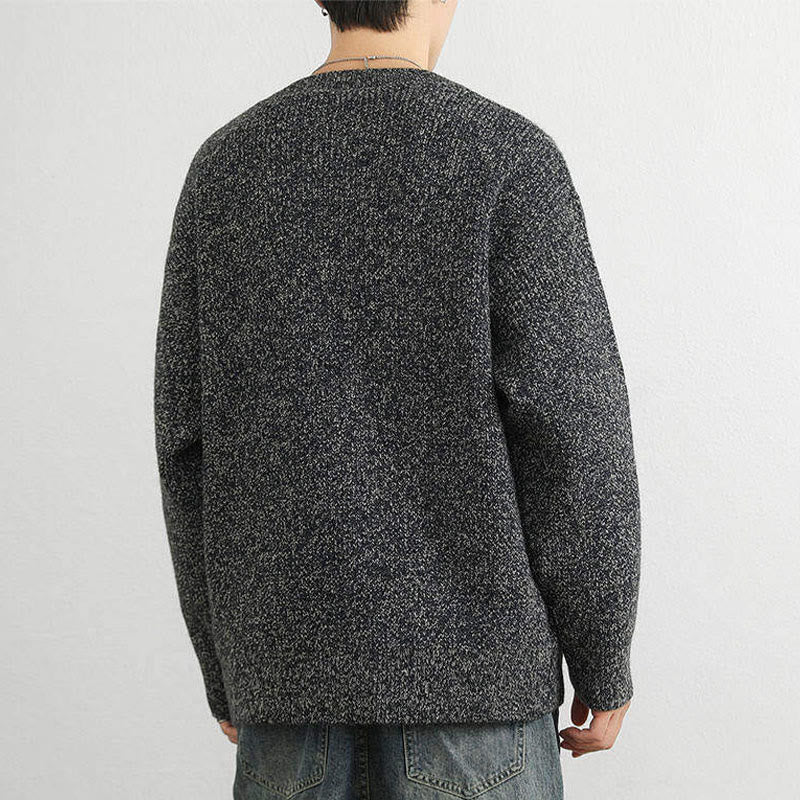 Tactile Ribbed Knit Buttoned V-Neck Grounding Men's Sweater