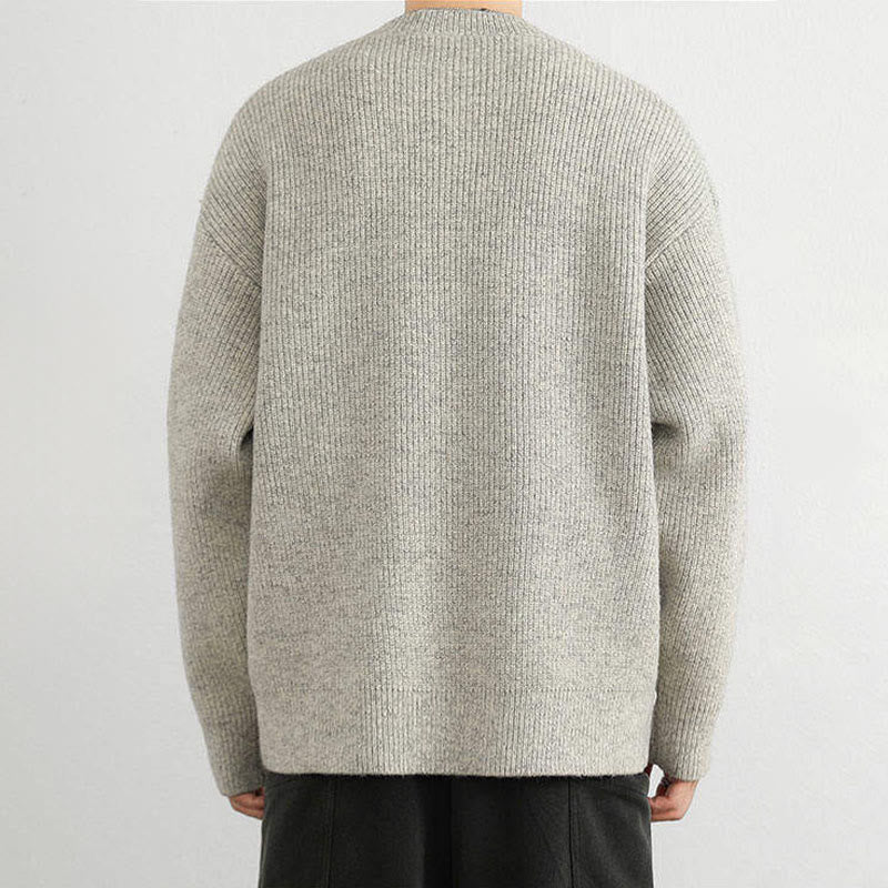 Tactile Ribbed Knit Buttoned V-Neck Grounding Men's Sweater