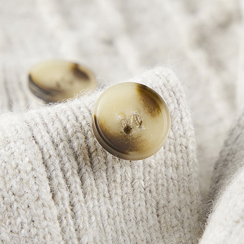 Winter Crew Neck Three Buttons Twisted Design Warm Men's Long Sleeve Knitted Sweater