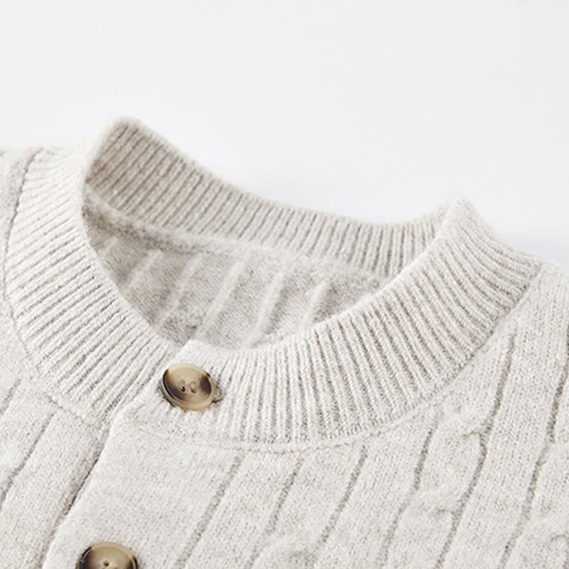 Winter Crew Neck Three Buttons Twisted Design Warm Men's Long Sleeve Knitted Sweater