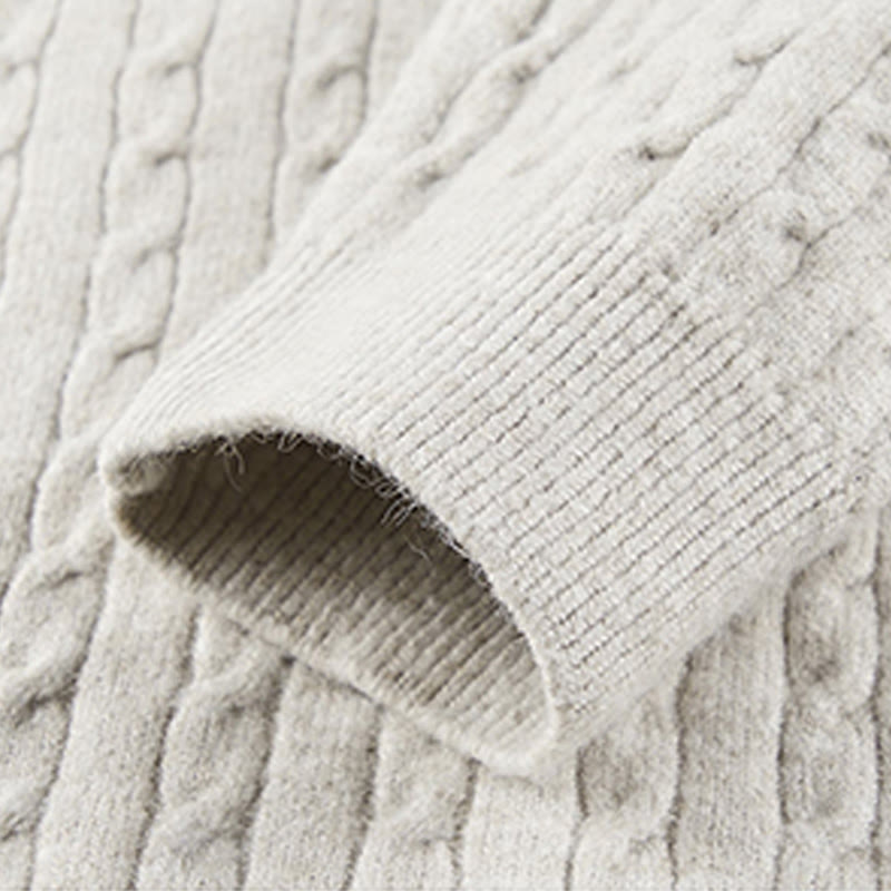 Winter Crew Neck Three Buttons Twisted Design Warm Men's Long Sleeve Knitted Sweater