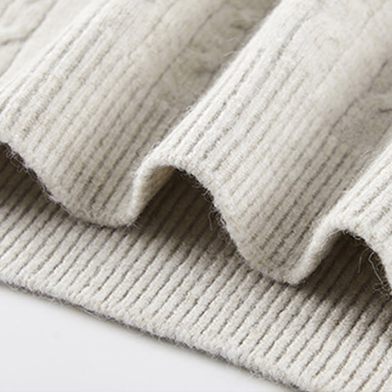 Winter Crew Neck Three Buttons Twisted Design Warm Men's Long Sleeve Knitted Sweater