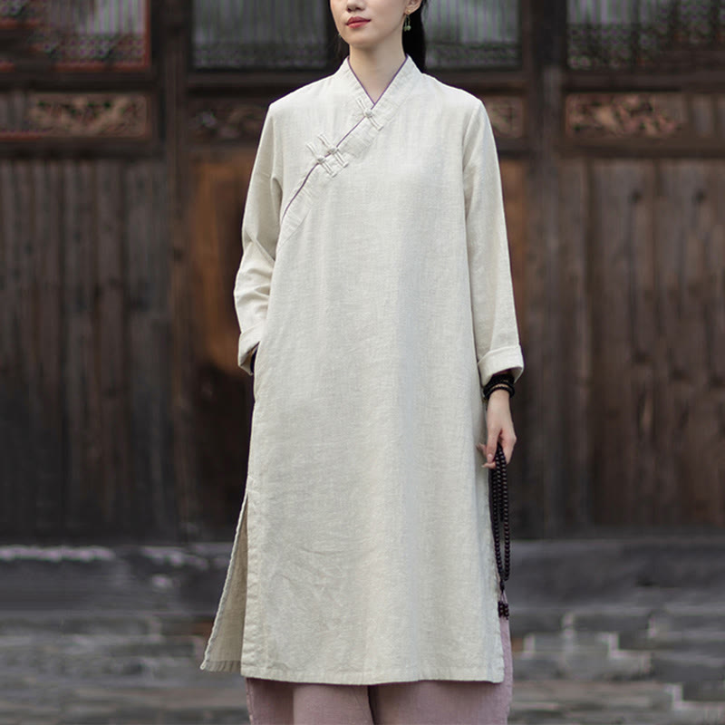 Ramie Linen Long-Sleeve Mindful Meditation Midi Dress