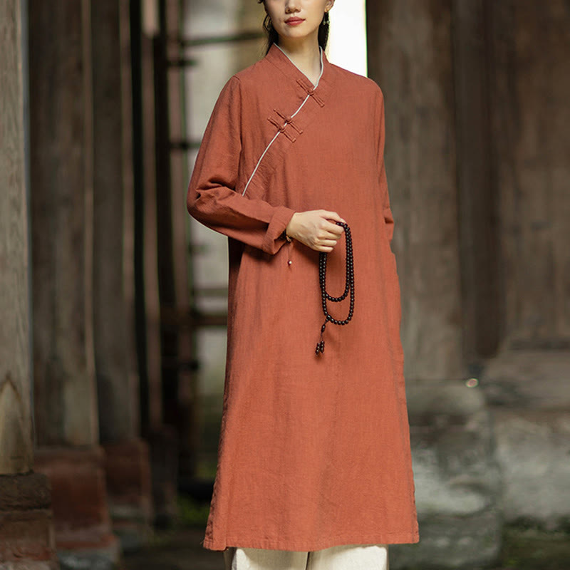 Ramie Linen Long-Sleeve Mindful Meditation Midi Dress