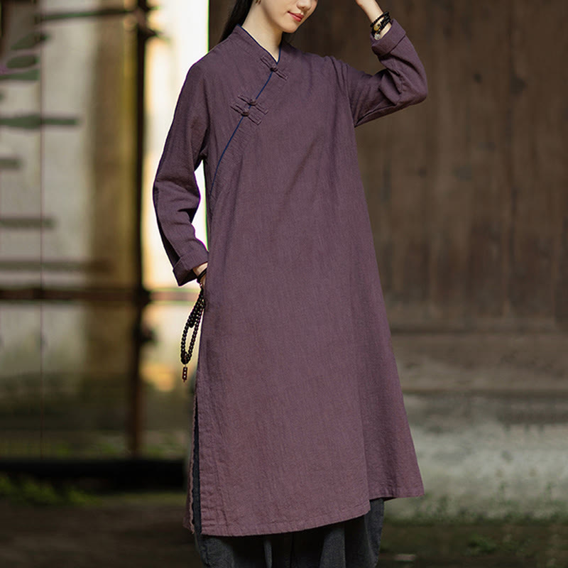 Ramie Linen Long-Sleeve Mindful Meditation Midi Dress