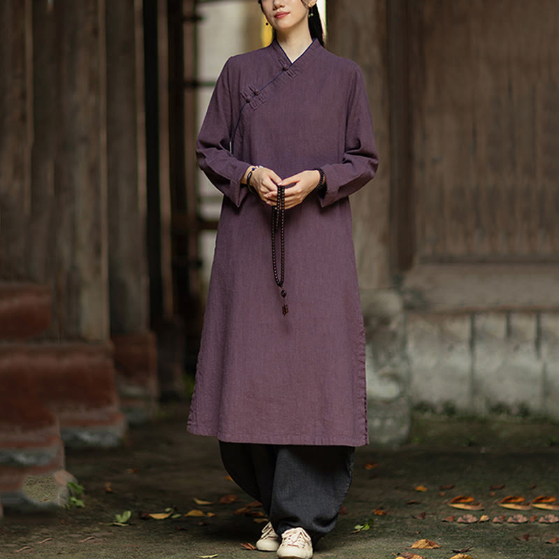 Ramie Linen Long-Sleeve Mindful Meditation Midi Dress