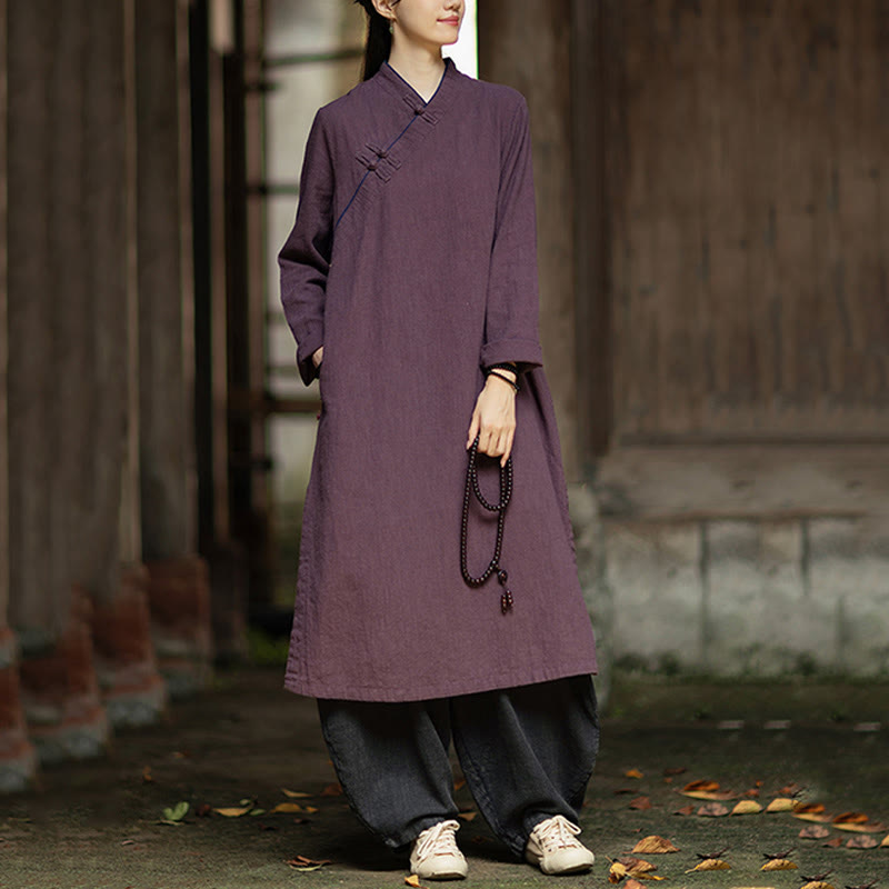 Ramie Linen Long-Sleeve Mindful Meditation Midi Dress