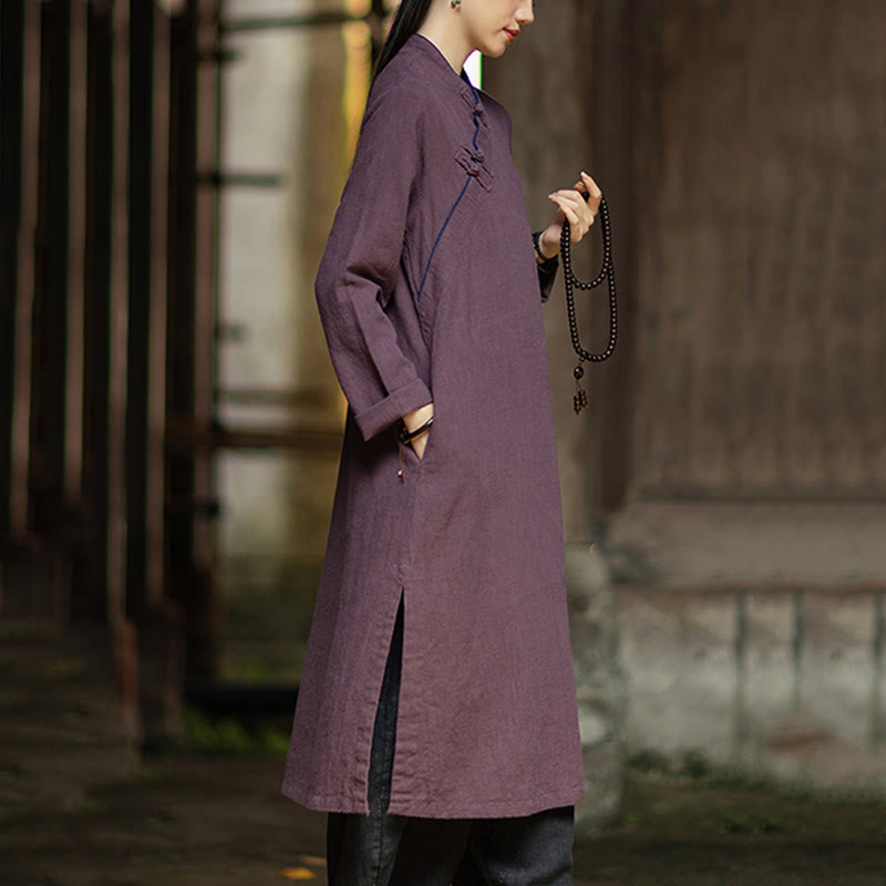 Ramie Linen Long-Sleeve Mindful Meditation Midi Dress