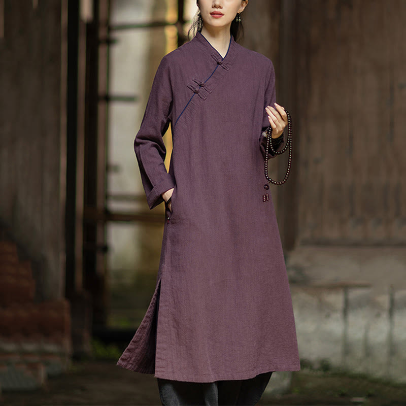 Ramie Linen Long-Sleeve Mindful Meditation Midi Dress