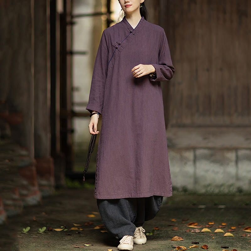 Ramie Linen Long-Sleeve Mindful Meditation Midi Dress