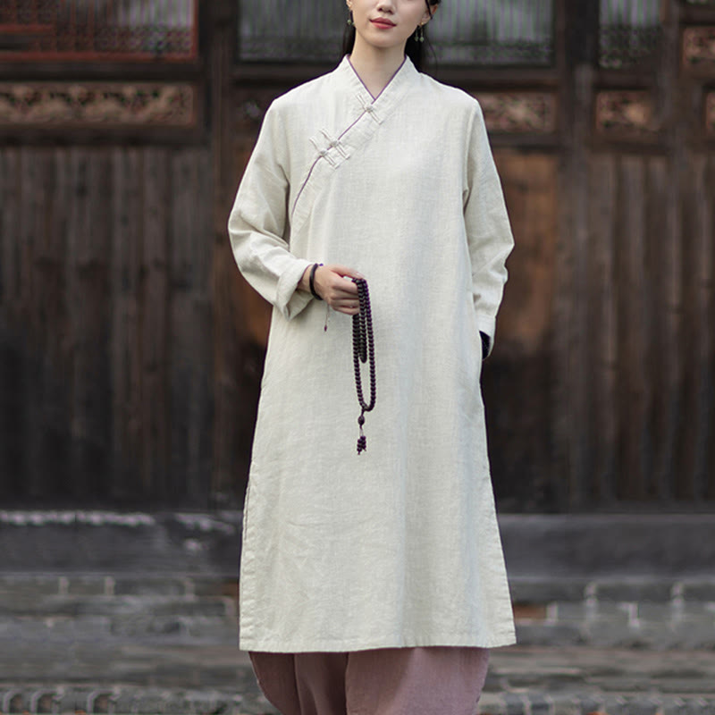 Ramie Linen Long-Sleeve Mindful Meditation Midi Dress