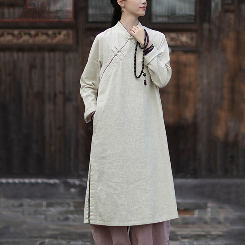 Ramie Linen Long-Sleeve Mindful Meditation Midi Dress