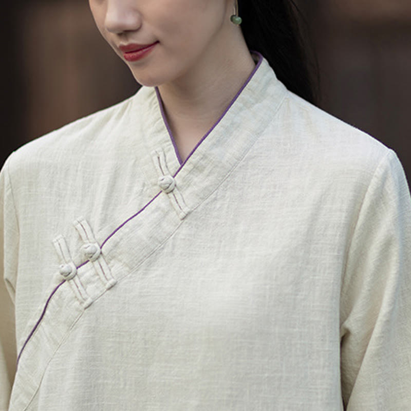 Ramie Linen Long-Sleeve Mindful Meditation Midi Dress