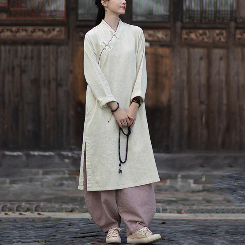 Ramie Linen Long-Sleeve Mindful Meditation Midi Dress
