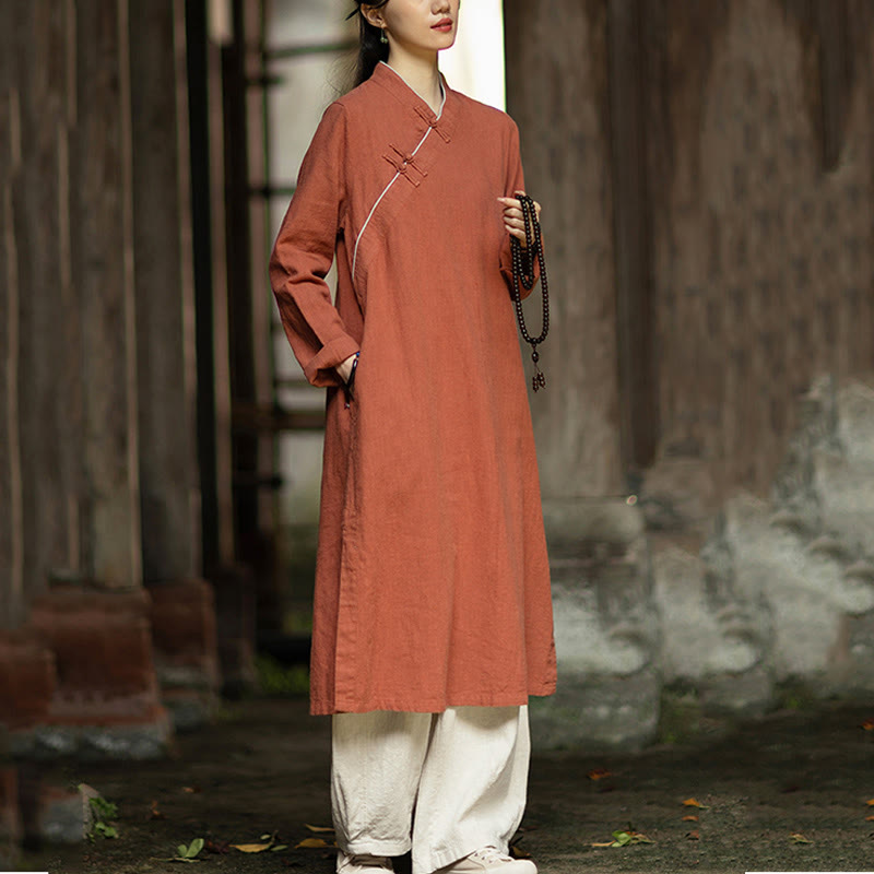 Ramie Linen Long-Sleeve Mindful Meditation Midi Dress