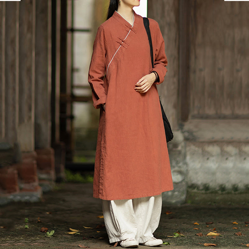Ramie Linen Long-Sleeve Mindful Meditation Midi Dress
