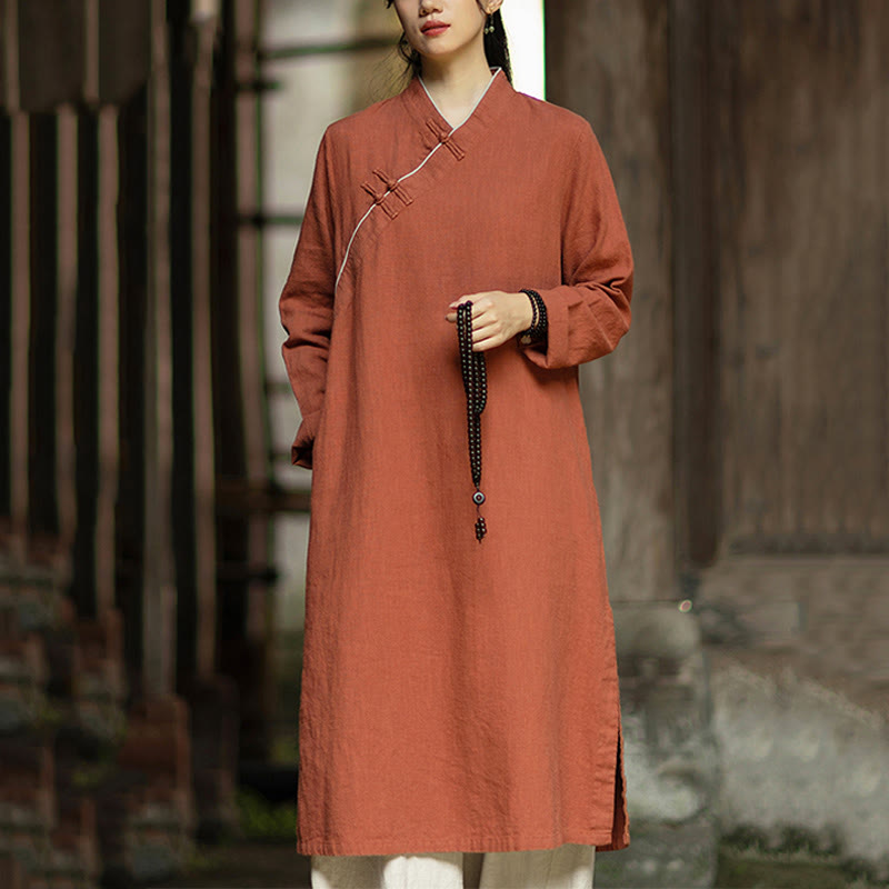 Ramie Linen Long-Sleeve Mindful Meditation Midi Dress