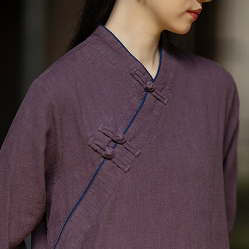Ramie Linen Long-Sleeve Mindful Meditation Midi Dress