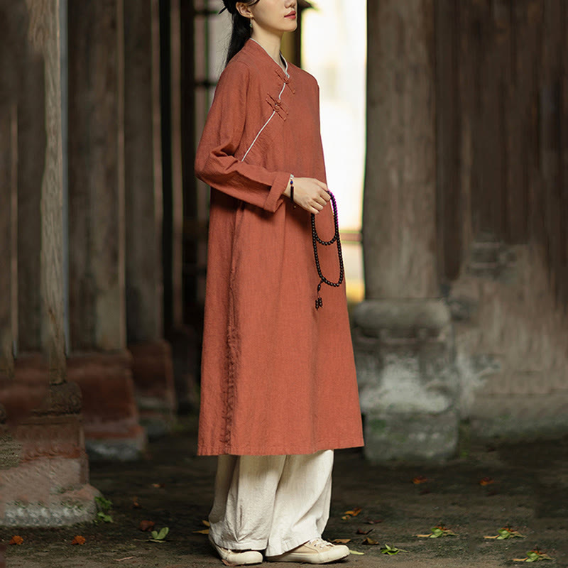 Ramie Linen Long-Sleeve Mindful Meditation Midi Dress