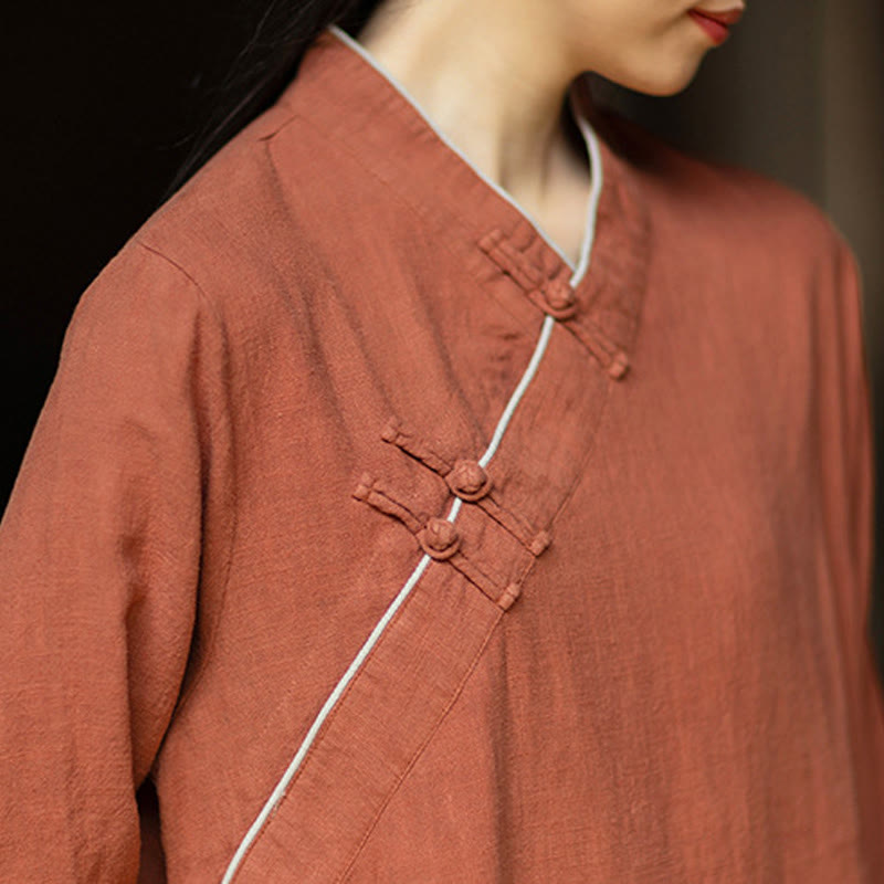 Ramie Linen Long-Sleeve Mindful Meditation Midi Dress