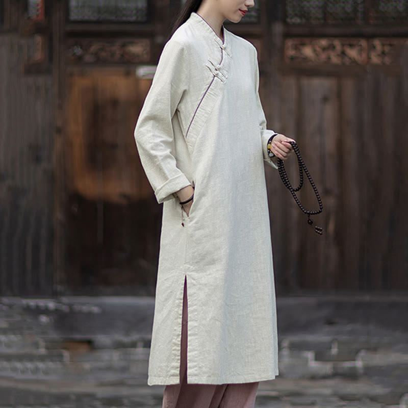 Ramie Linen Long-Sleeve Mindful Meditation Midi Dress