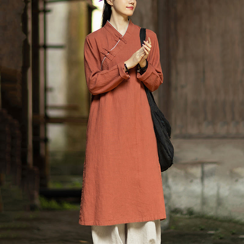 Ramie Linen Long-Sleeve Mindful Meditation Midi Dress