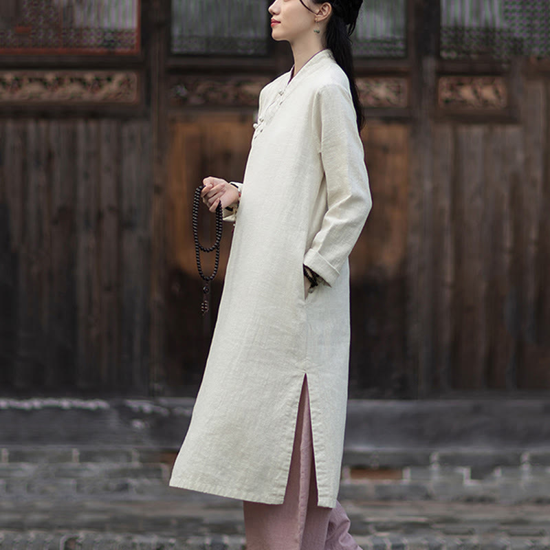 Ramie Linen Long-Sleeve Mindful Meditation Midi Dress