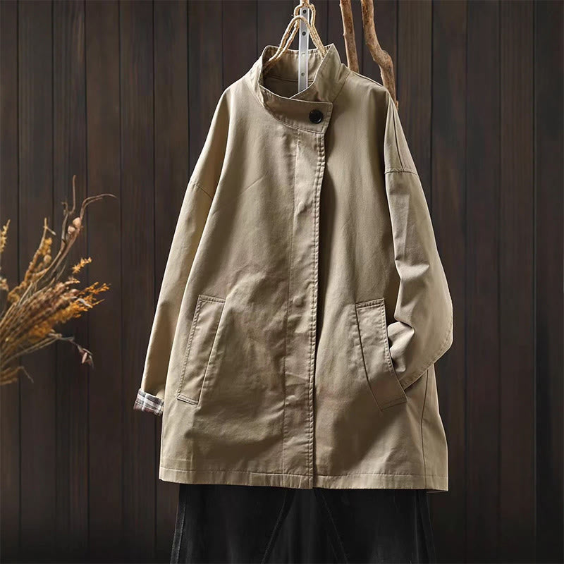 Minimalist Cotton Mid-Length Daily Grounding Jacket