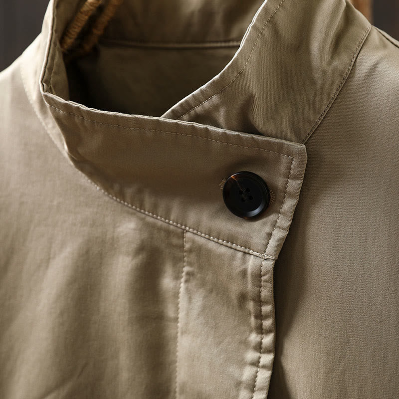 Minimalist Cotton Mid-Length Daily Grounding Jacket