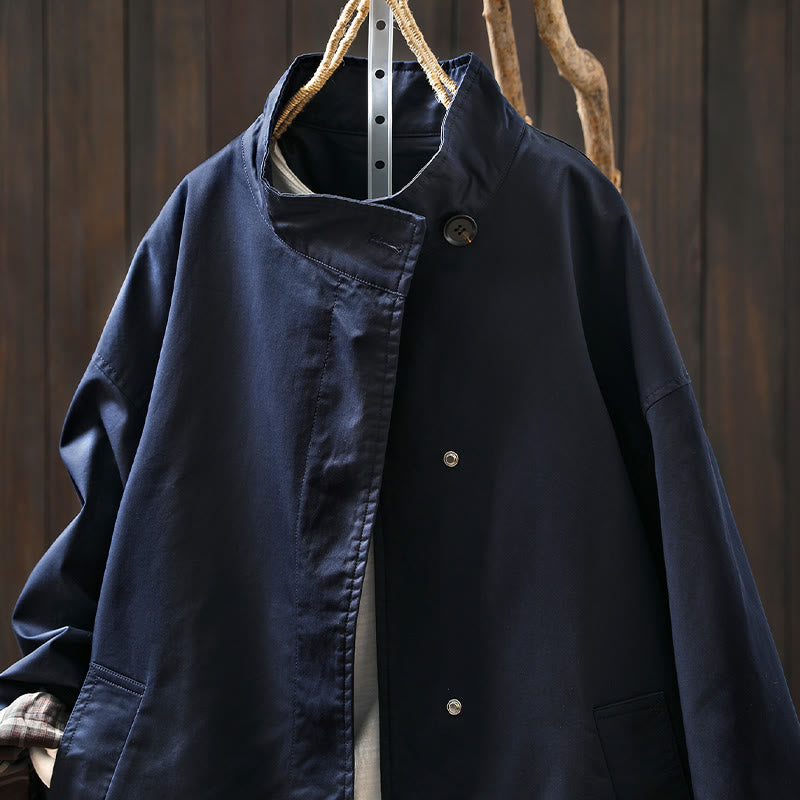 Minimalist Cotton Mid-Length Daily Grounding Jacket