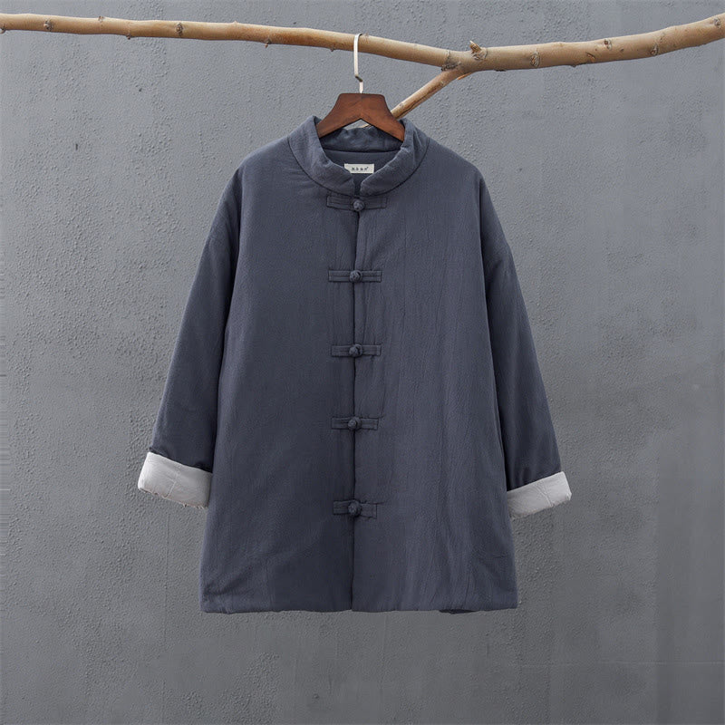 Winter Solid Frog-Button Long Sleeve Cotton Women's Thermal Jacket With Pockets