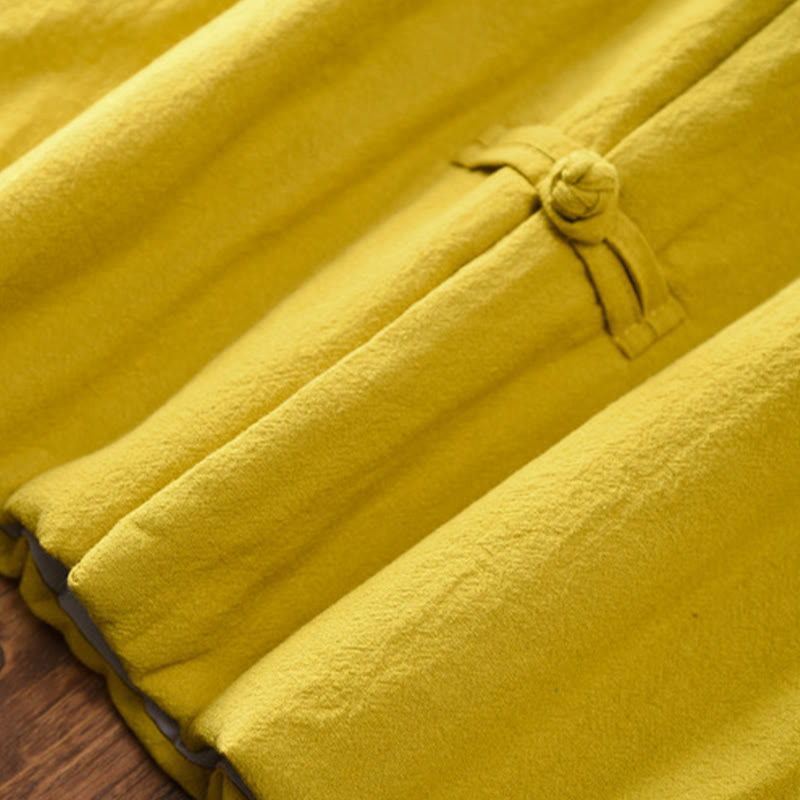 Winter Solid Frog-Button Long Sleeve Cotton Women's Thermal Jacket With Pockets