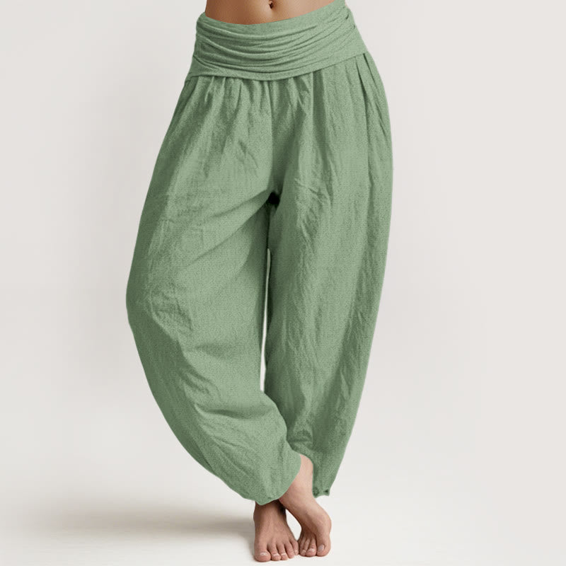 Tactile Cotton Pleated-Waist Mindful Movement Harem Pants