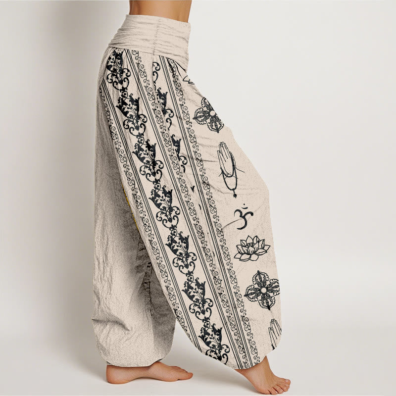 Cotton Elastic Waist Sacred Symbol Meditation Harem Pants