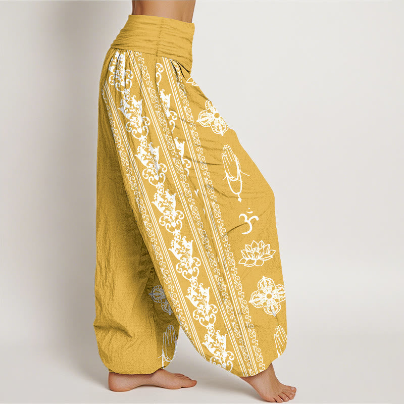 Cotton Elastic Waist Sacred Symbol Meditation Harem Pants