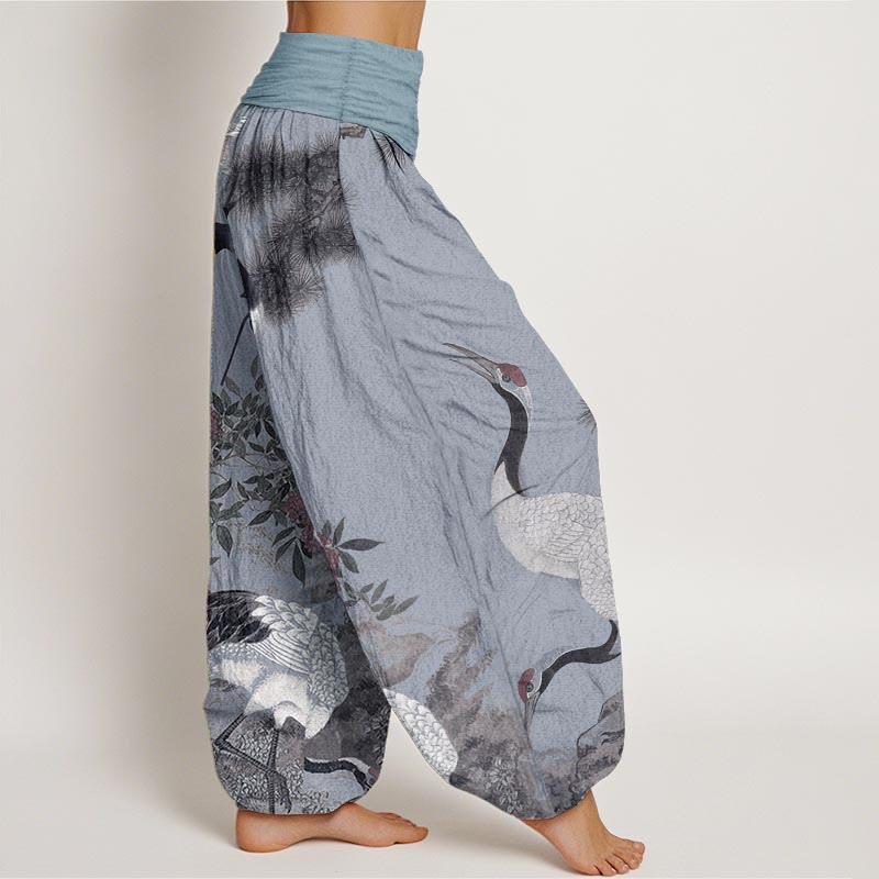 Pure Cotton Crane and Mountain Print Meditation Harem Pants