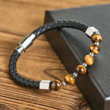 Tiger Eye Titanium Steel Courage Balance Leather Bracelet