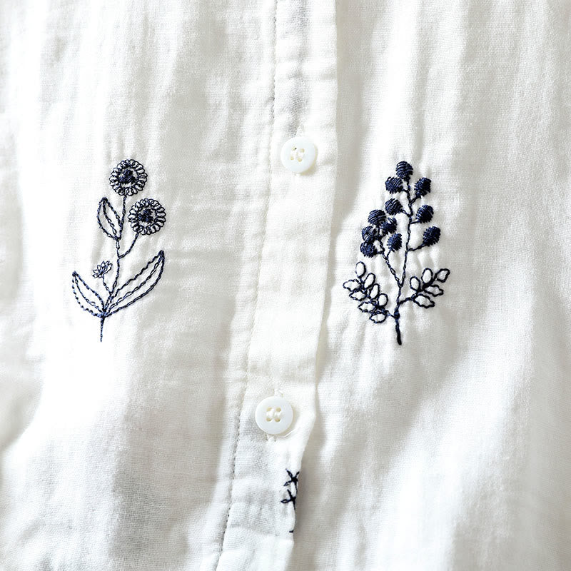Tactile Cotton Embroidered Long-Sleeve Meditation Shirt