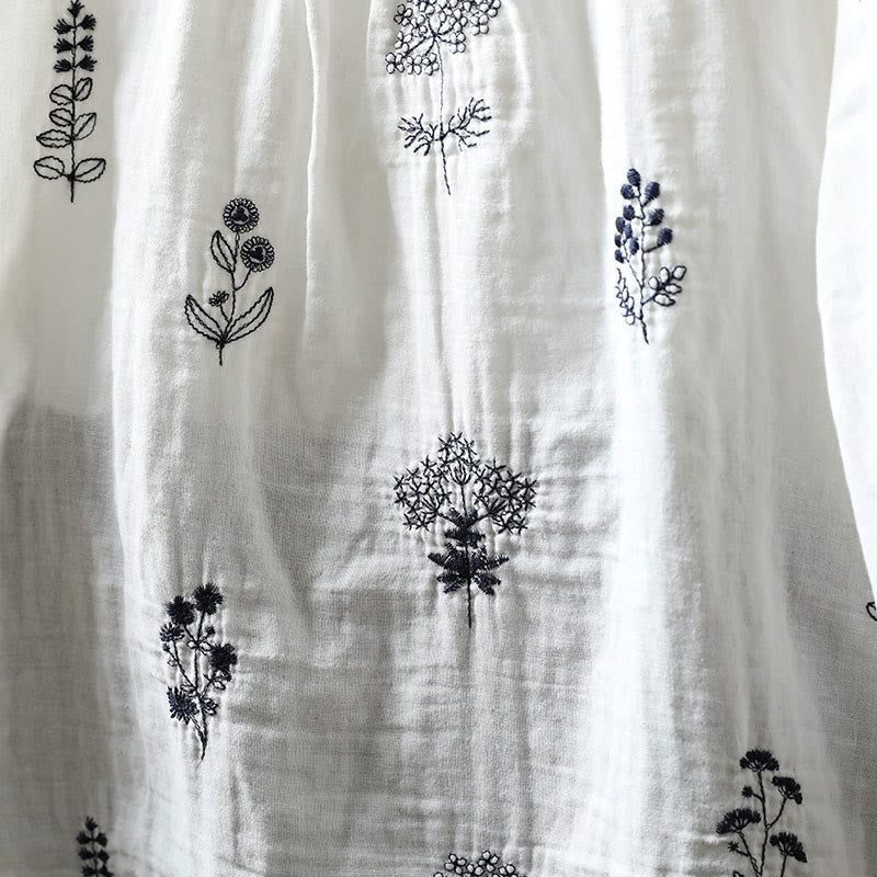 Tactile Cotton Embroidered Long-Sleeve Meditation Shirt