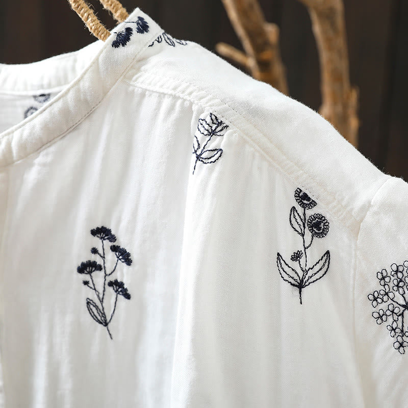 Tactile Cotton Embroidered Long-Sleeve Meditation Shirt