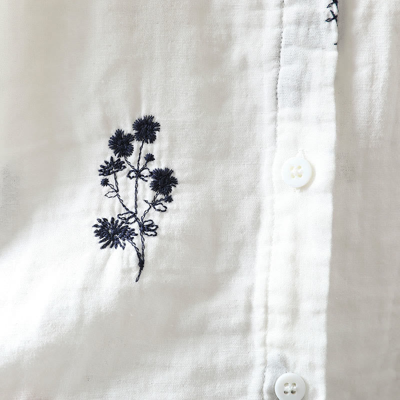 Tactile Cotton Embroidered Long-Sleeve Meditation Shirt