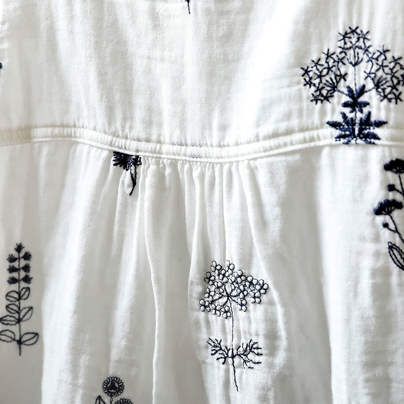 Tactile Cotton Embroidered Long-Sleeve Meditation Shirt